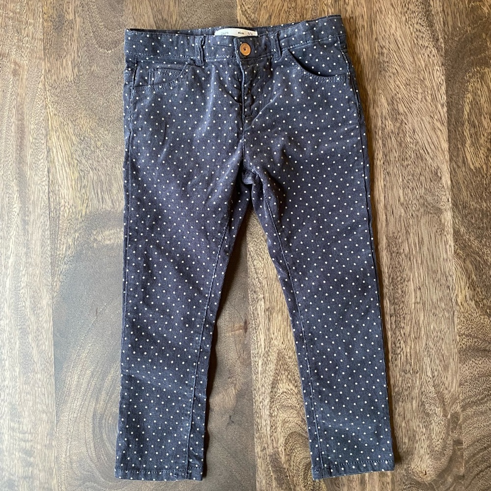 Zara baby gray and light gray polka dot thin line corduroy pants.
